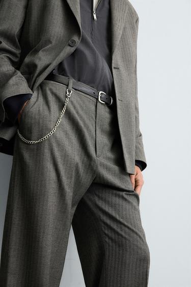 HERRINGBONE FLARE FIT TROUSERS - camel by Zara - Image 4