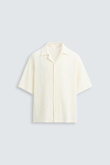 Zara JACQUARD FRINGED SHIRT - Light ecru
