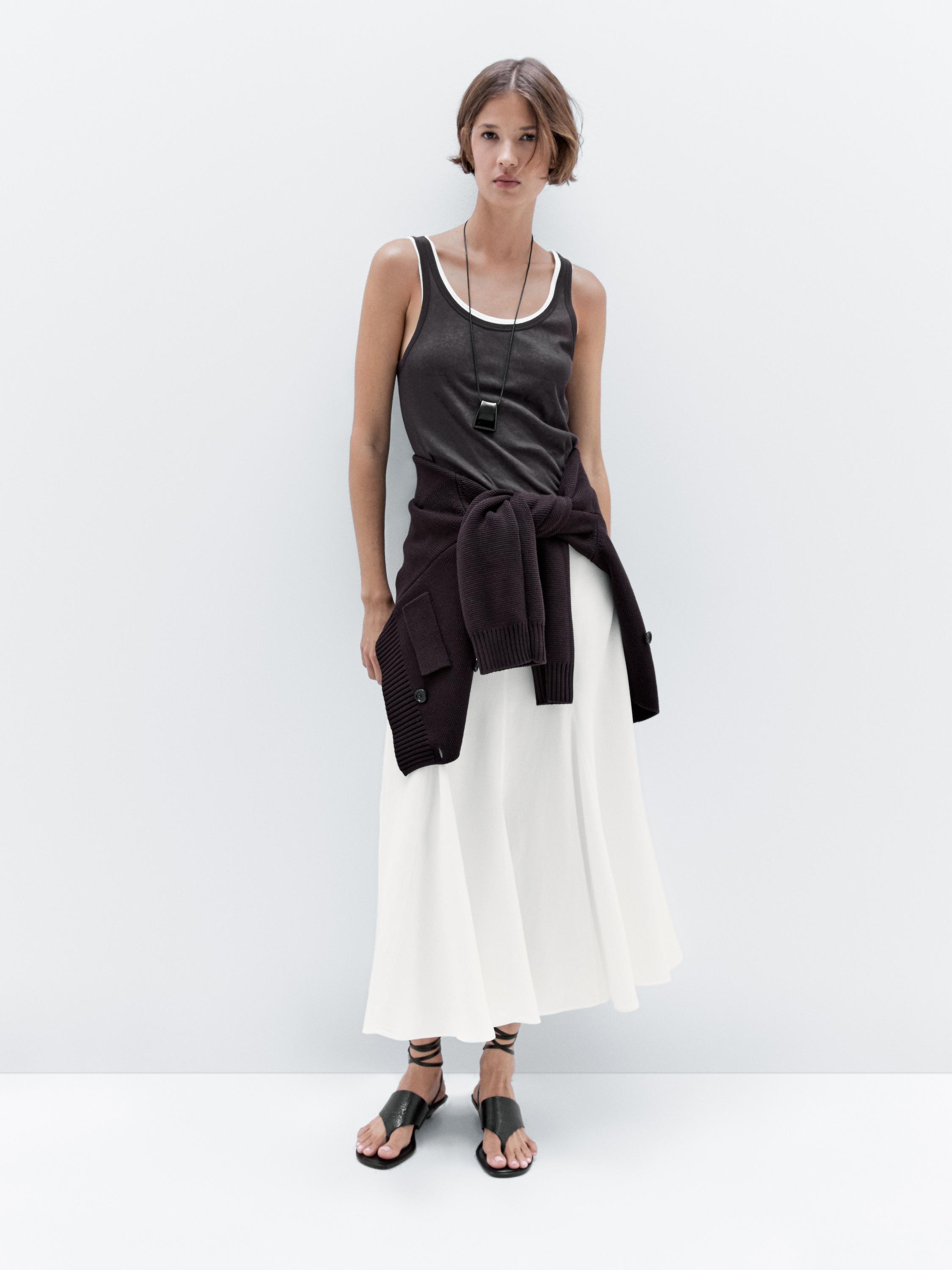 Jupe midi godets coutures apparentes