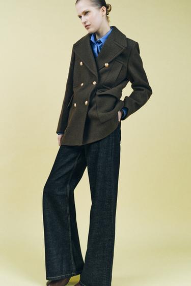 MANTEAU EN MÉLANGE DE LAINE ZW COLLECTION - Kaki de Zara - Image 2