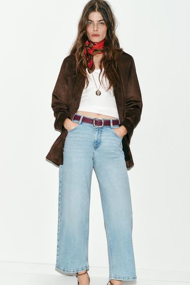 Z.10 HIGH-WAIST BELTED CULOTTES JEANS - Light blue by Zara