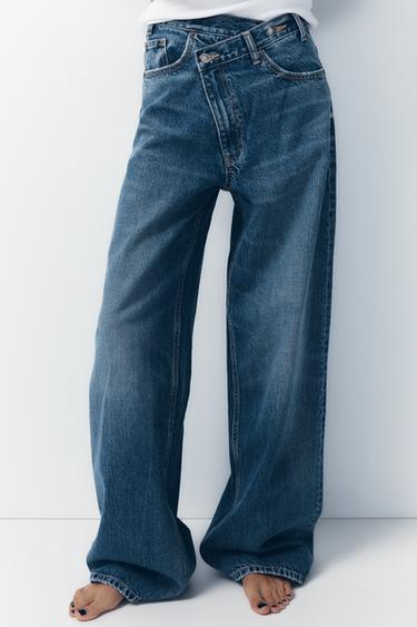 JEANS TRF WIDE LEG CINTURA CRUZADA TIRO ALTO - Marino de Zara