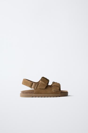 LEATHER BUCKLE SANDALS - Brown by Zara