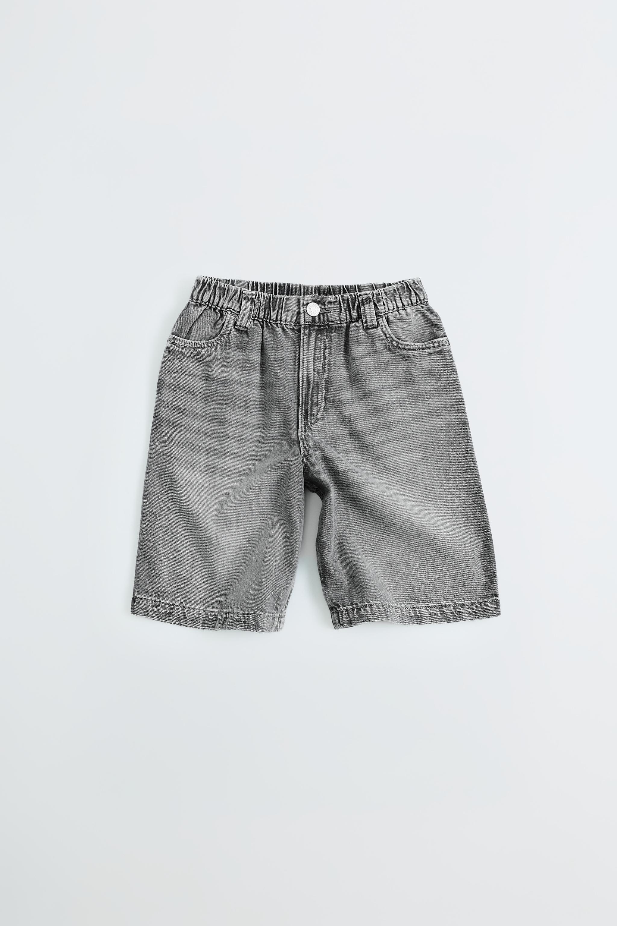 BAGGY DENIM SHORTS — Gray