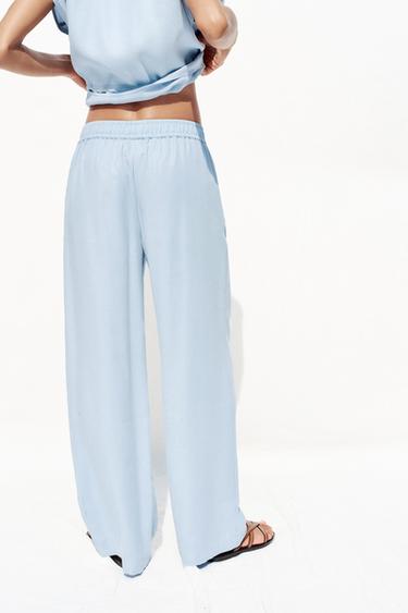 WIDE-LEG TROUSERS WITH ELASTIC WAIST - Light blue by Zara - Image 5