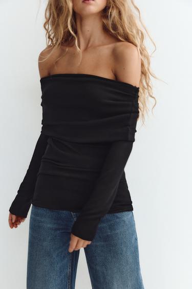 TOP SOFT DRAPEADO DE OMBROS DESCOBERTOS - Preto da Zara