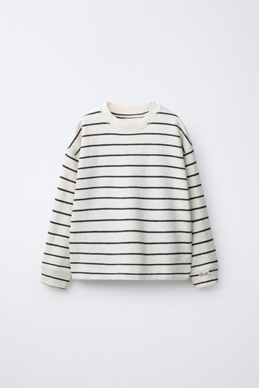 Zara STRIPED T-SHIRT WITH LABEL TRIM - striped