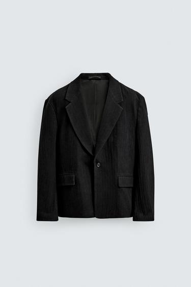 HERRINGBONE BOXY FIT BLAZER - Black by Zara
