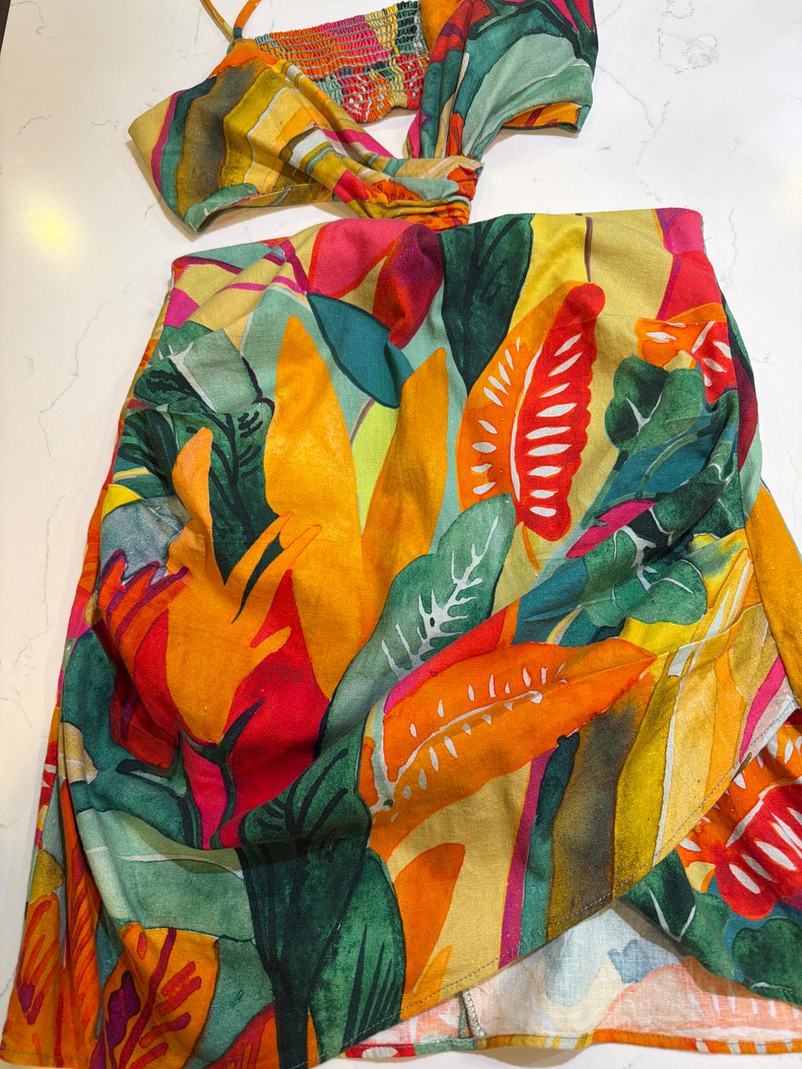 TROPICAL PRINT LINEN BLEND MINI DRESS - Image 5
