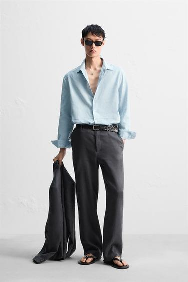 QUẦN ÂU THEO BỘ SUIT 100% VẢI LINEN - Màu xám đậm từ Zara
