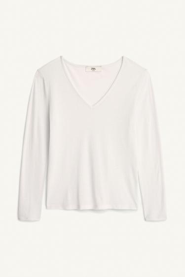 LIMITED EDITION V-NECK T-SHIRT - Light blue by Zara