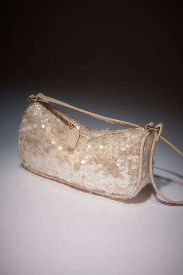 BOLSA SHOULDER LANTEJOULAS - Branco-cru da Zara