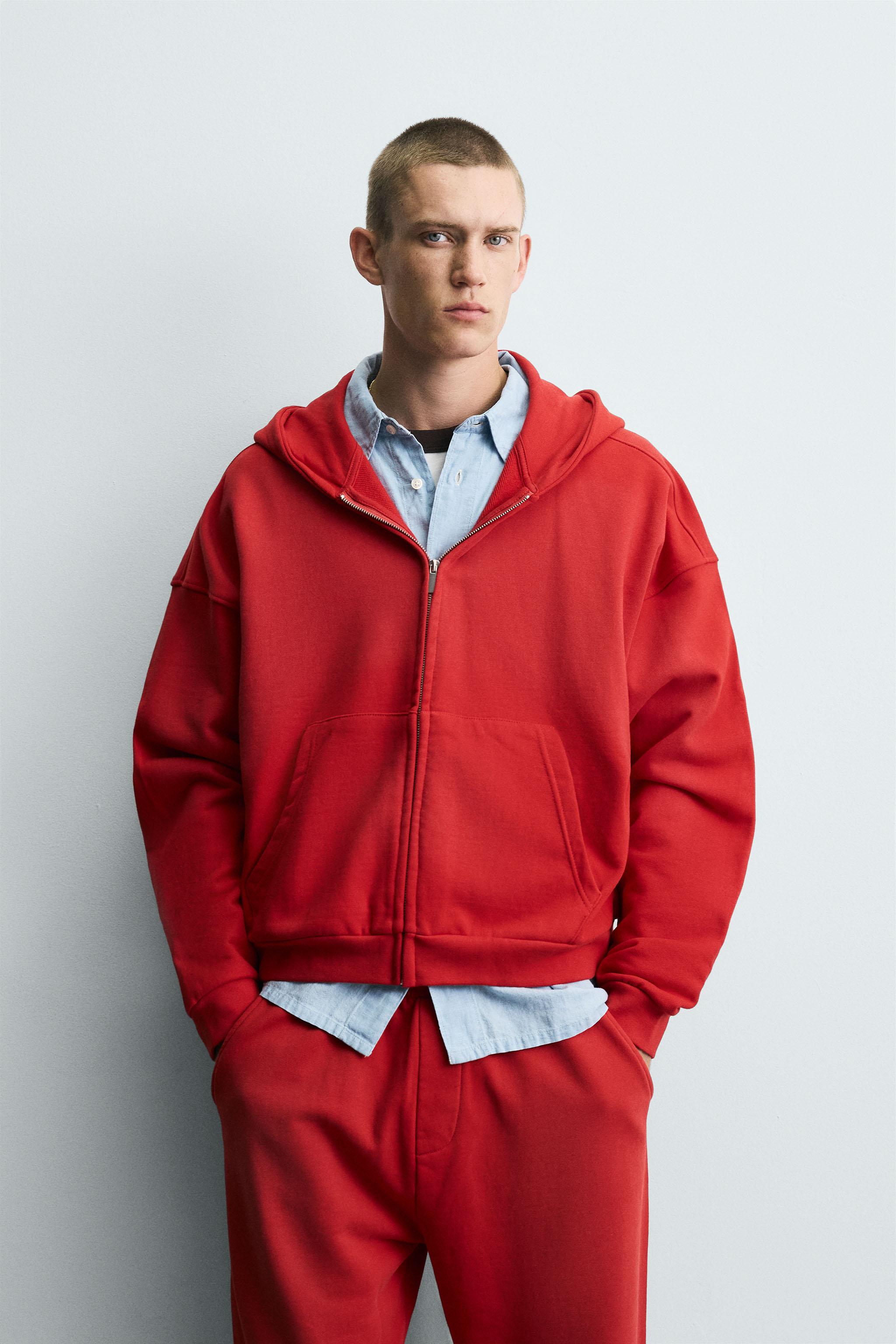 SPRAY WASH ZIP SWEATSHIRT - Red | ZARA United States