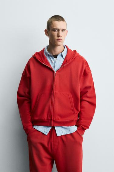 SPRAY WASH ZIP-UP SWEATSHIRT - Red by Zara