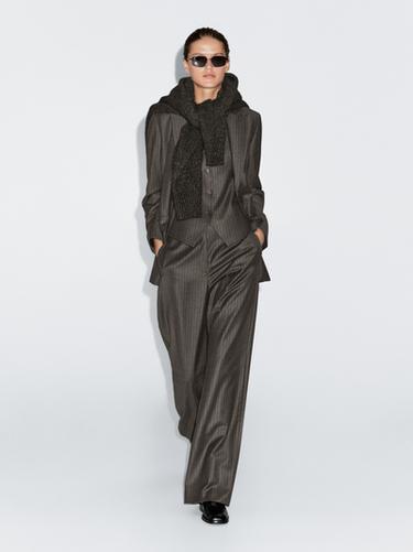 Zara 100% wool pinstripe blazer - Chocolate - Image 0