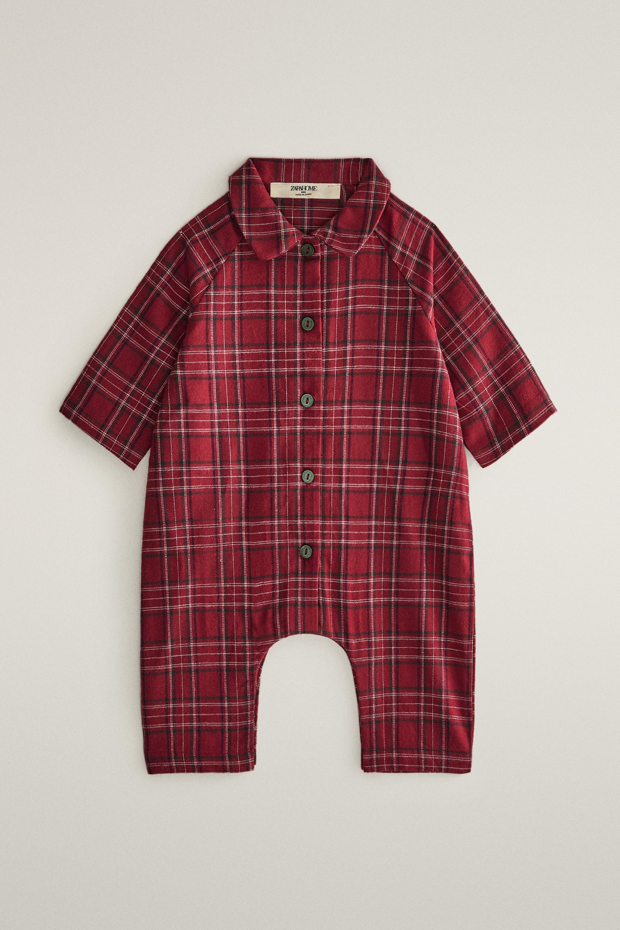BABY FLANNEL CHECK CHRISTMAS FOOTED ROMPER