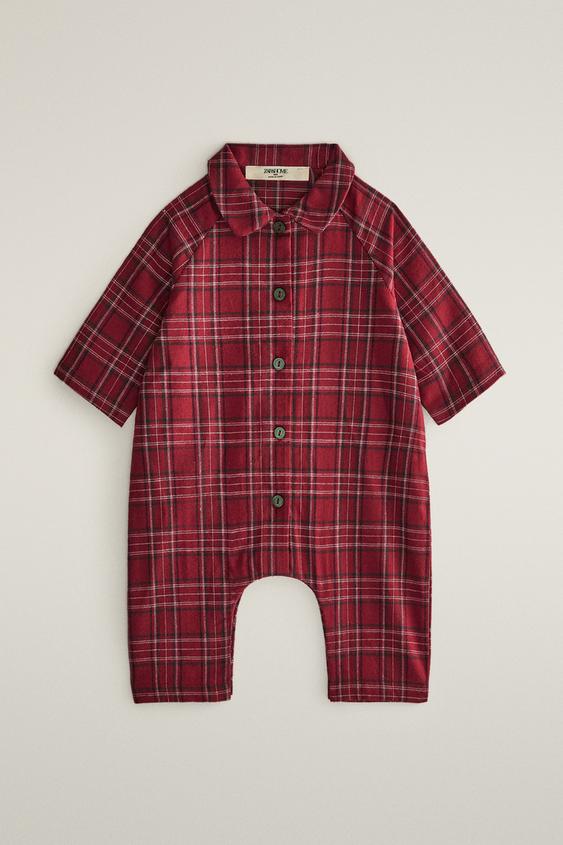 Weihnachtlicher Strampelanzug aus Flanell mit Karomuster - Rot von Zara - Bild 0