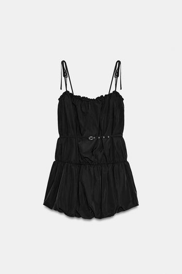 Zara NYLON BALLOON BELTED DRESS - Black - Image 0