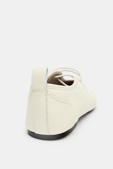 LEATHER TOPSTITCHED BALLERINAS - White by Zara - Image 5