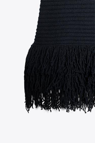 ROBE EN MAILLE QUADRILLÉE À FRANGES - Bleu marine de Zara - Image 8