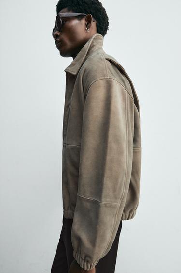 BLOUSON EN CUIR DAIM - Sable de Zara - Image 5
