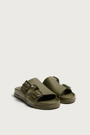 Zara RUBBERIZED DOUBLE STRAP SANDALS - Sea green