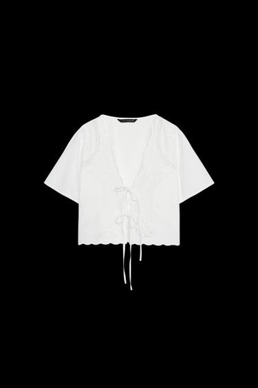 CAMISA LAZADA BORDADOS - Blanco roto de Zara - Imagen 0
