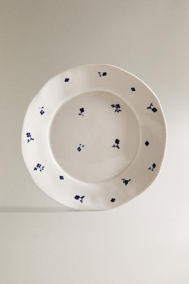 Zara FLORAL PORCELAIN DINNER PLATE - White / Navy