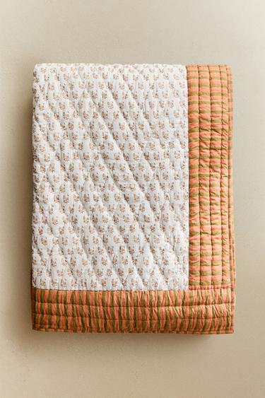 BLOCK PRINT COTTON THROW - Orange by Zara - Image 5