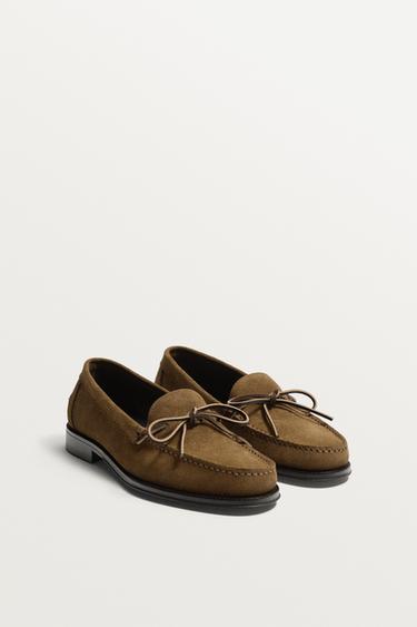 Zara 真皮絨面樂福鞋 - 米色