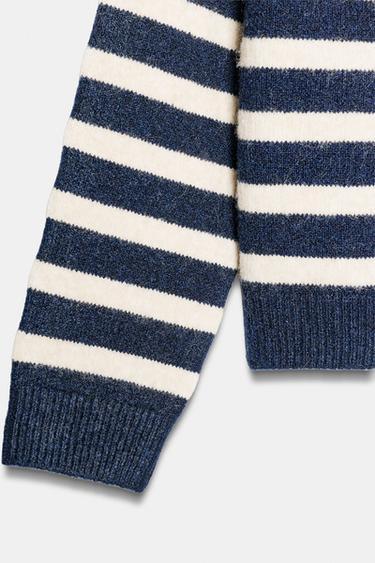 GILET EN MAILLE RAYÉ - Écru / Bleu de Zara - Image 7