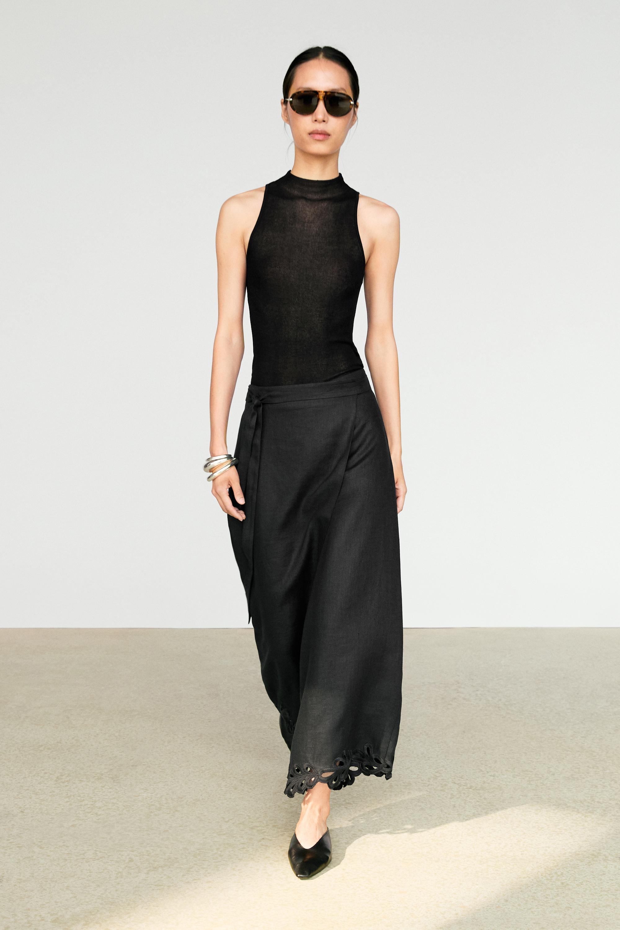 Jupe-culotte détails brodés 100 % lin
