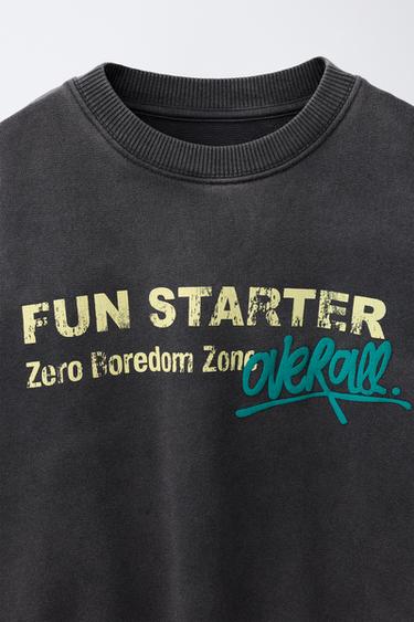 FADED-EFFECT SLOGAN T-SHIRT - Anthracite grey by Zara - Image 2