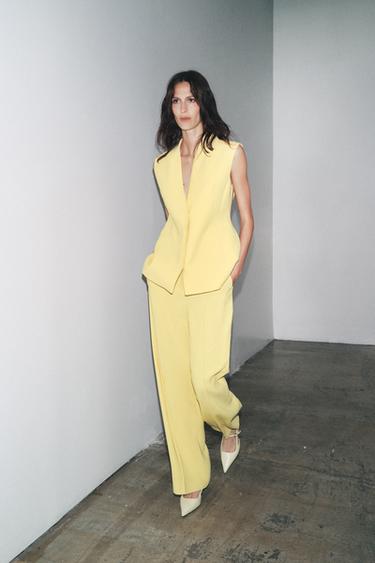 Zara ZW COLLECTION WIDE LEG PANTS - Yellow