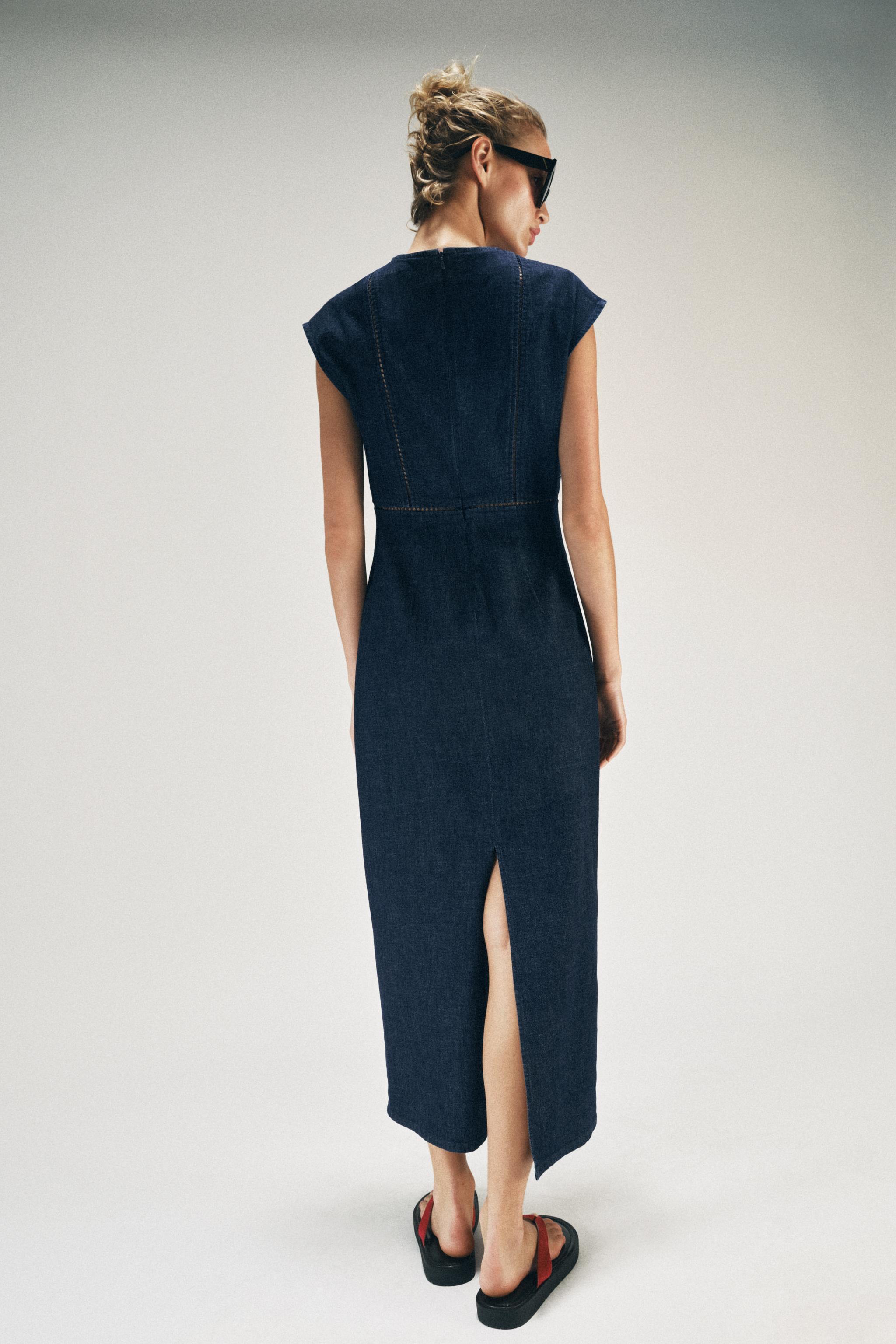 LACE TRIM MIDI DRESS - Blue | ZARA United States LACE TRIM MIDI DRESS - Blue | ZARA United States