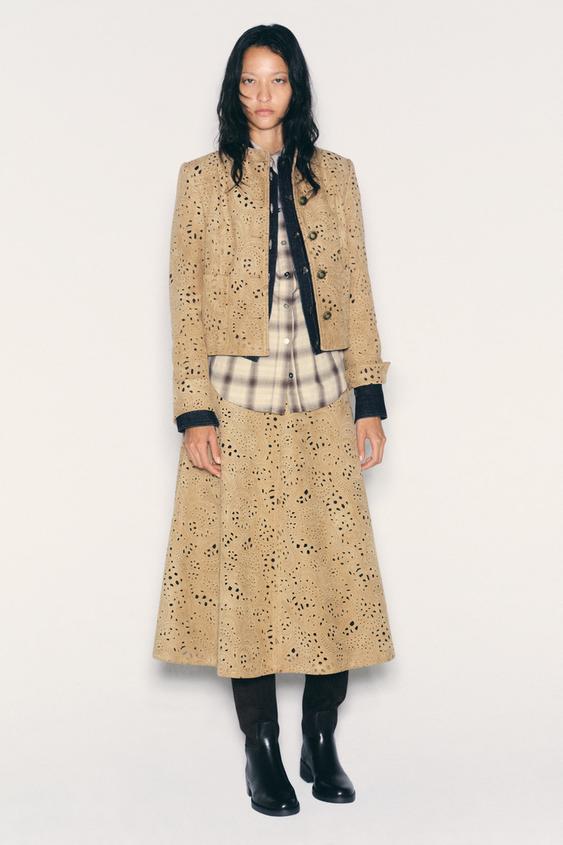Zara FAUX SUEDE PERFORATED BLAZER - Mid-camel - Image 0