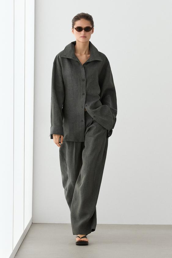Melange linen overshirt with buckles from Zara - $200