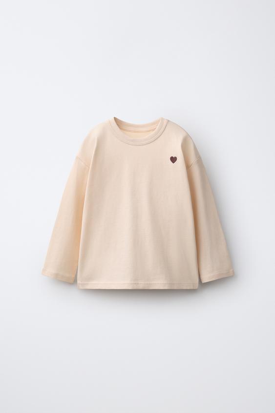 EMBROIDERED HEART T-SHIRT - Vanilla by Zara - Image 0