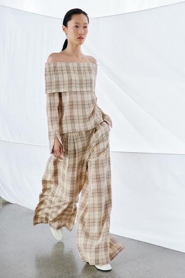 بنطلون مربعات ZW COLLECTION - بيج الخاص بـ Zara