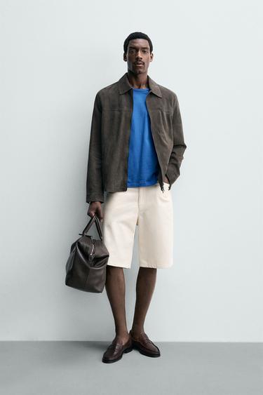 SUEDE LEATHER JACKET - Grey by Zara