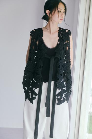 ZW COLLECTION CROCHET WAISTCOAT - Black by Zara