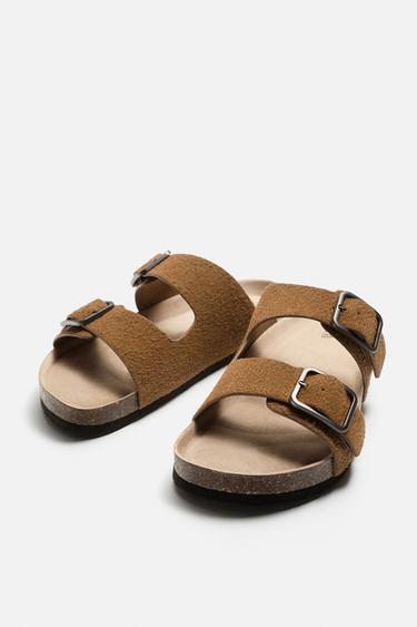DOUBLE-STRAP LEATHER SANDALS - Cognac Brown by Zara - Image 3