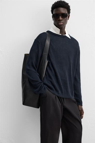 100% LINEN SWEATER - Dark navy by Zara - Image 5