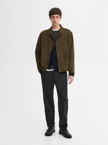 Zara Suede leather jacket with patch pockets - Khaki - Image 0
