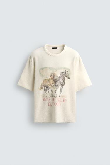 CONTRAST PRINT KNIT T-SHIRT - Oyster-white by Zara