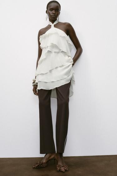 Zara RUFFLED MINI DRESS - Ecru