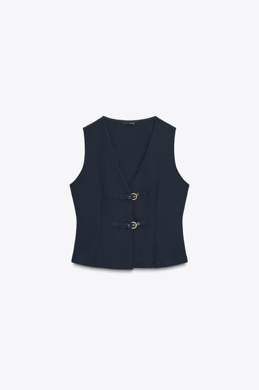 TOP CRÊPE À BOUCLES - Bleu marine de Zara - Image 5