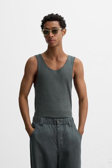 CAMISETA TANK REB ALGODÓN - CÁNABO - Gris antracita de Zara
