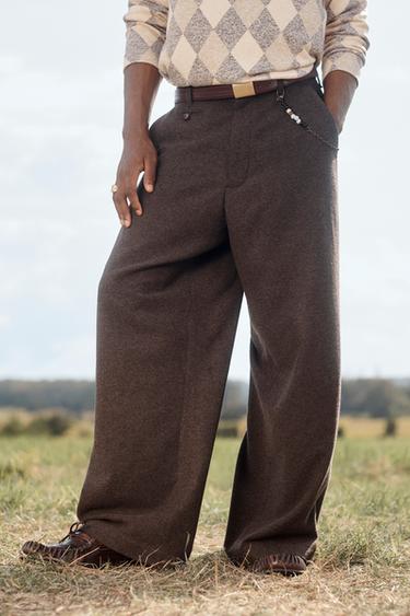 PANTALON COUPE AMPLE LAINE CHAÎNE ÉDITION LIMITÉE - Gris chiné de Zara - Image 1