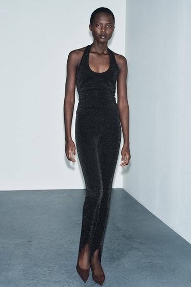 TOP HALTER STRETCH BRILLO - Negro de Zara